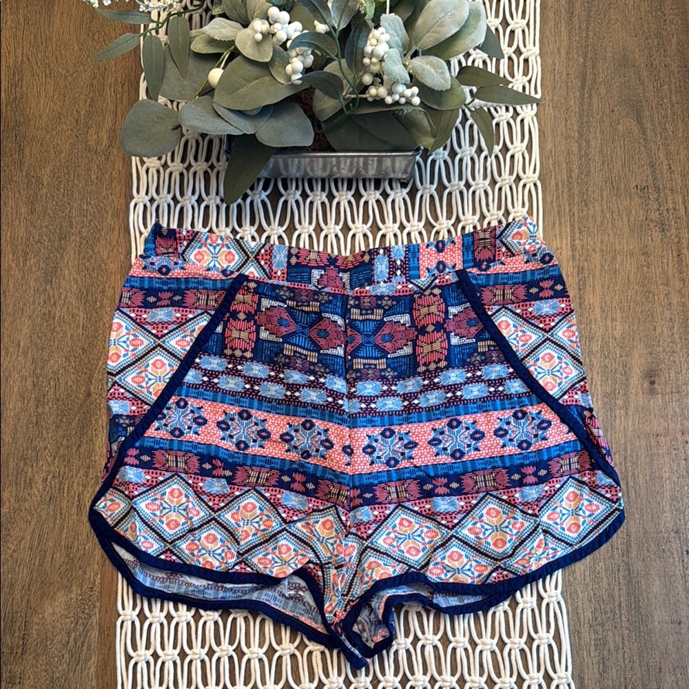Forever 21 High Waist Blue and Pink Boho Shorts